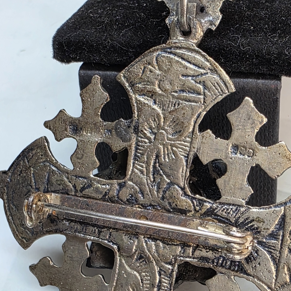ANTIQUE CONTINENTAL 800 SILVER GOTHIC CROSS Brooch / Pendant | ca. 1900-1915 - Picture 10 of 12